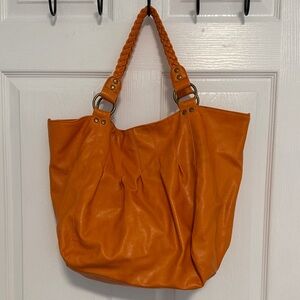 Orange Braided Handle Tote Bag